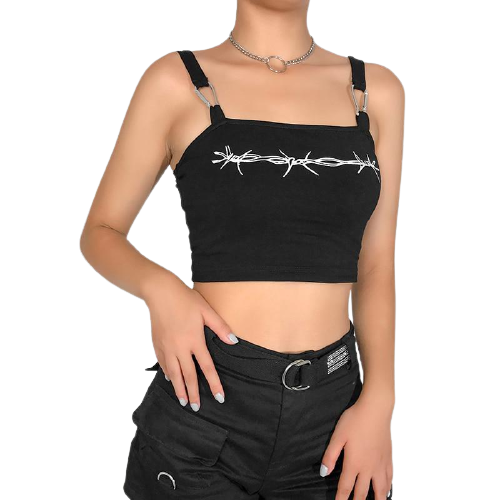 Débardeur Noir Streetwear Femme Barbelé | MJ FRANKO