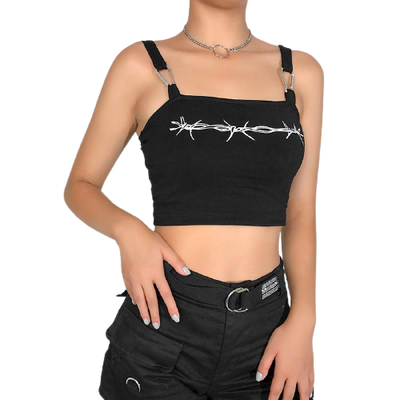 Débardeur Noir Streetwear Femme Barbelé | MJ FRANKO
