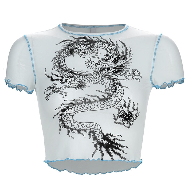 T Shirt Blanc Court Dragon